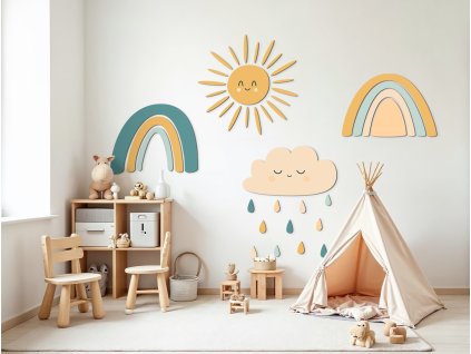 Viacdielna detská dekorácia Dúhové kvapky (Kép mérete 80 x 190 cm, Felületkezelés 3D)