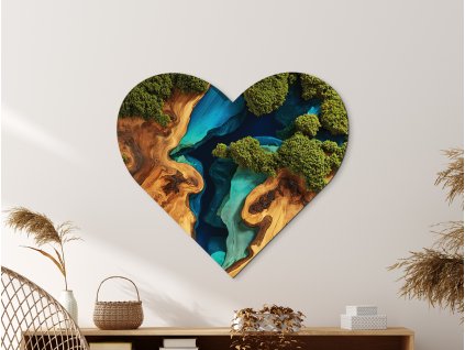 Srdcový machový obraz Brehy (UV tlač) (Kép mérete 95 x 85 cm, Felületkezelés 3D)