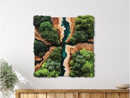 Machový obraz Smaragdový tok (UV tlač) (Kép mérete 90 x 88 cm, Felületkezelés 3D)