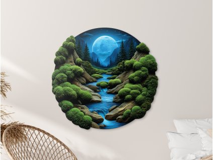 Tlačený machový obraz Nočný potôčik (Kép mérete 86 x 90 cm, Felületkezelés 3D)