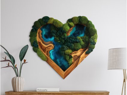 Srdcový machový obraz Prúdenie - (UV tlač) (Kép mérete 84 x 90 cm, Felületkezelés 3D)