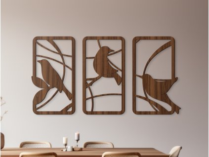 3-dielny drevený obraz Štebotajúce vtáky (Kép mérete 89 x 170 cm, Kép színe Antracit)