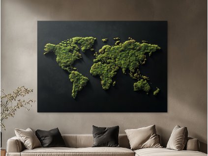 Dekoračná mapa sveta v machovom dizajne (A kép mérete A1, A keret színe Keret nélkül, Felületkezelés 3D)