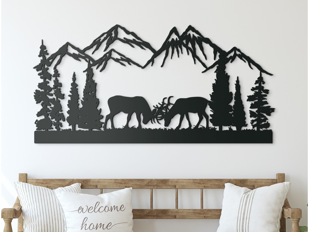 Drevený obraz Súboj jeleňov pod horou (Dimensioni del quadro 43,5 x 89 cm, Colore del quadro Antracite)