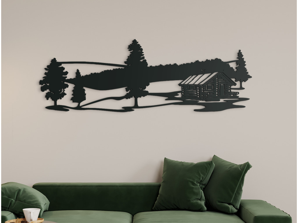 Ľudový drevený obraz Chata v lese (Dimensioni del quadro 30,5 x 89 cm, Colore del quadro Antracite)