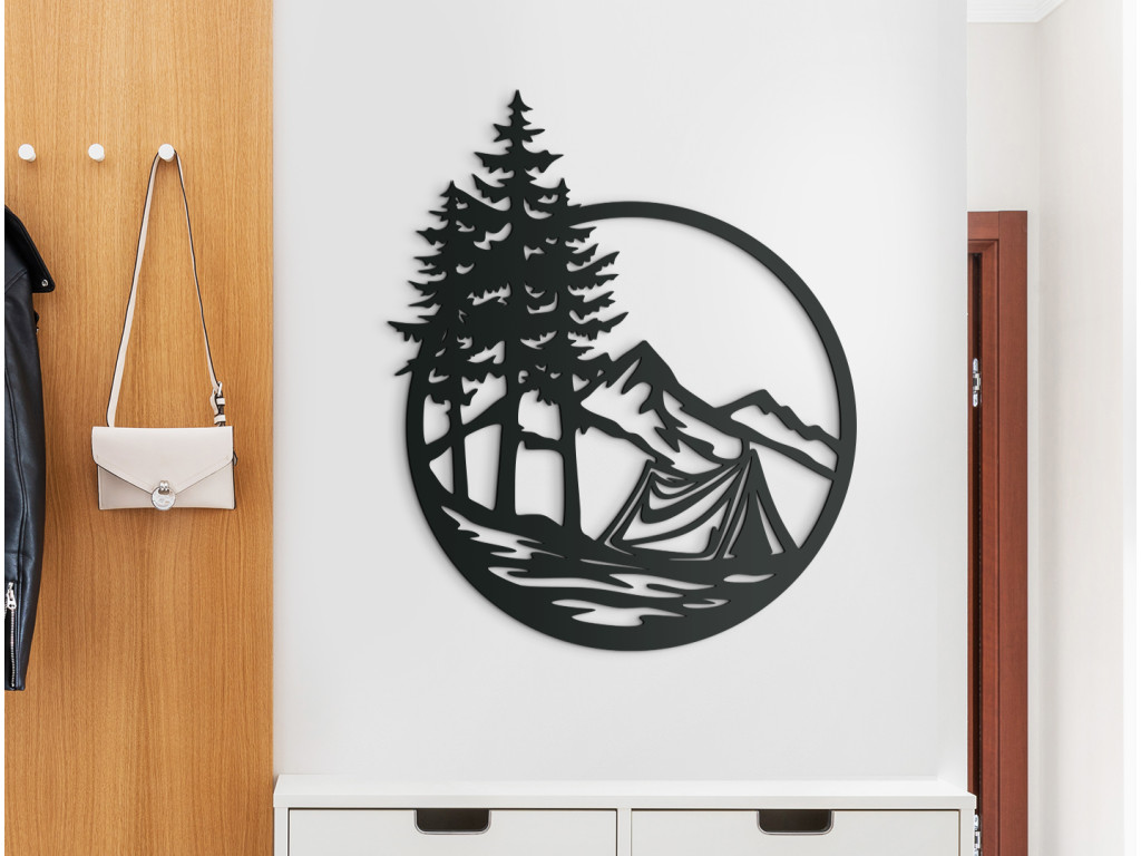 Okrúhly drevený obraz Stanovačka v lese (Dimensioni del quadro 78 x 65 cm, Colore del quadro Antracite)