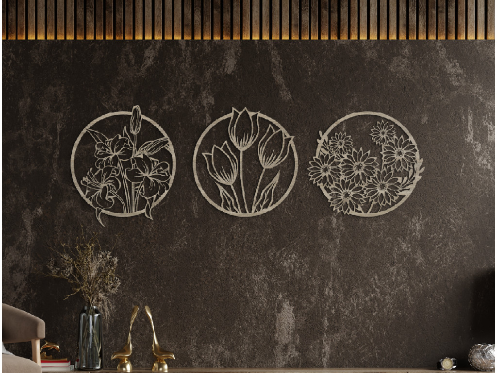 Viacdielny okrúhly obraz Kvety (Dimensioni del quadro 47 x 133 cm, Colore del quadro Antracite)