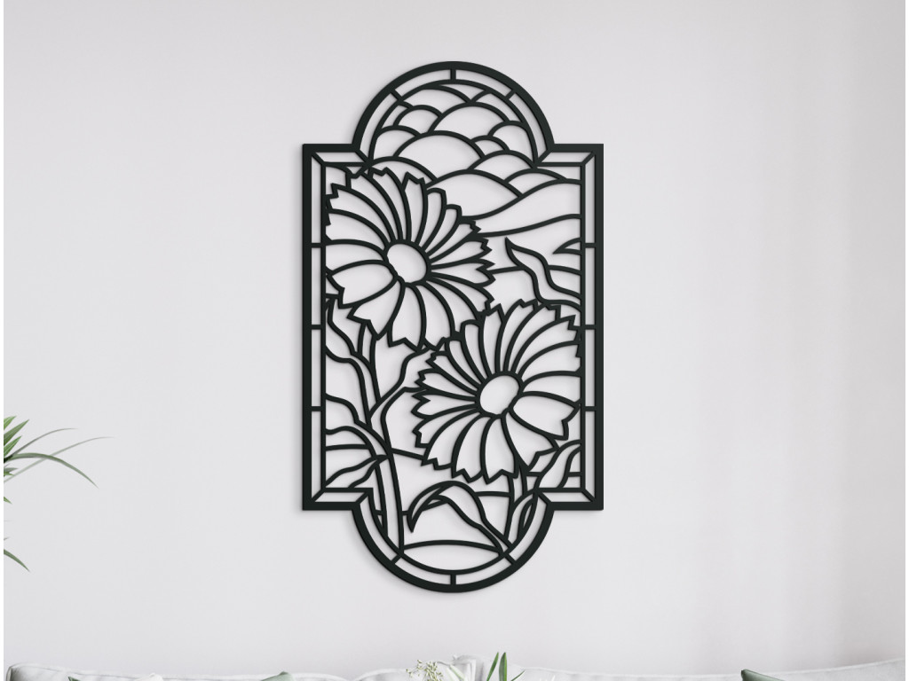 Drevený panel na stenu Kvety na poli (Dimensioni del quadro 89 x 50 cm, Colore del quadro Antracite)