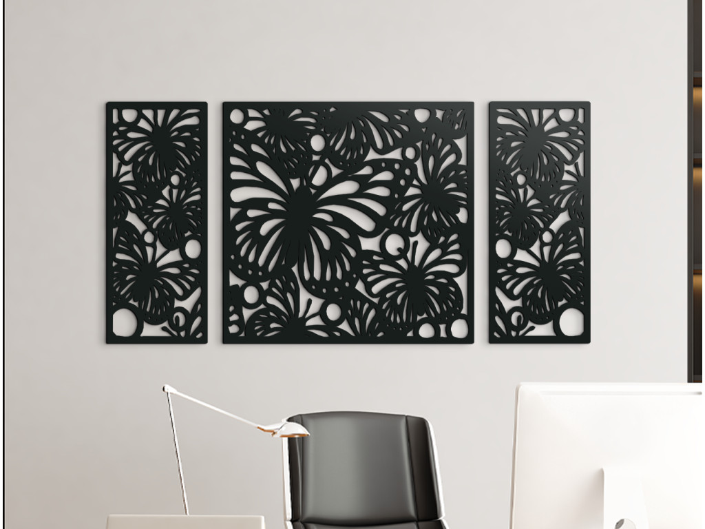 3-dielny obraz Motýle (Dimensioni del quadro 66,5 x 133 cm, Colore del quadro Antracite)