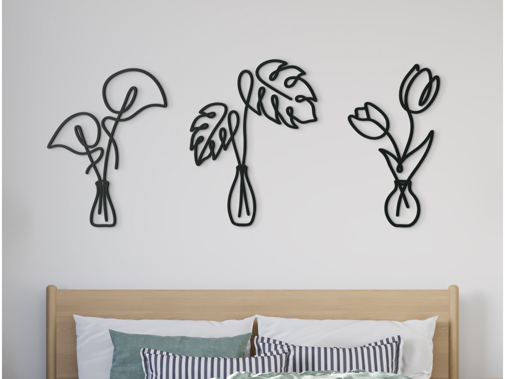 Drevená nálepka Listy a kvety vo váze (Dimensioni del quadro 58 x 133 cm, Colore del quadro Antracite)