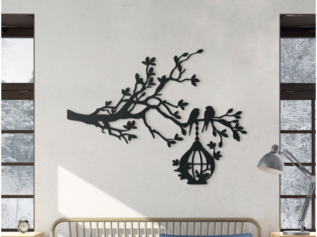 Drevená nálepka Lastovičky na konári (Dimensioni del quadro 65 x 86 cm, Colore del quadro Antracite)