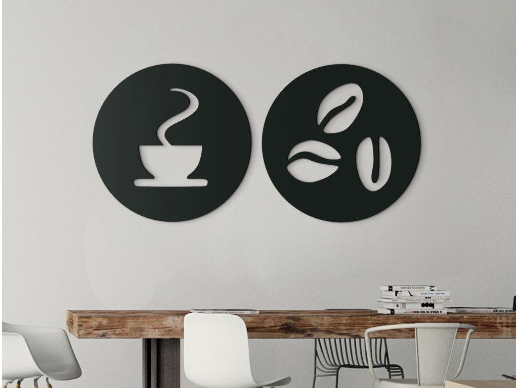 Quadro rotondo a due parti Caffè e chicchi (Colore del quadro Grigio, Dimensioni del quadro 22,5 x 45,5 cm)