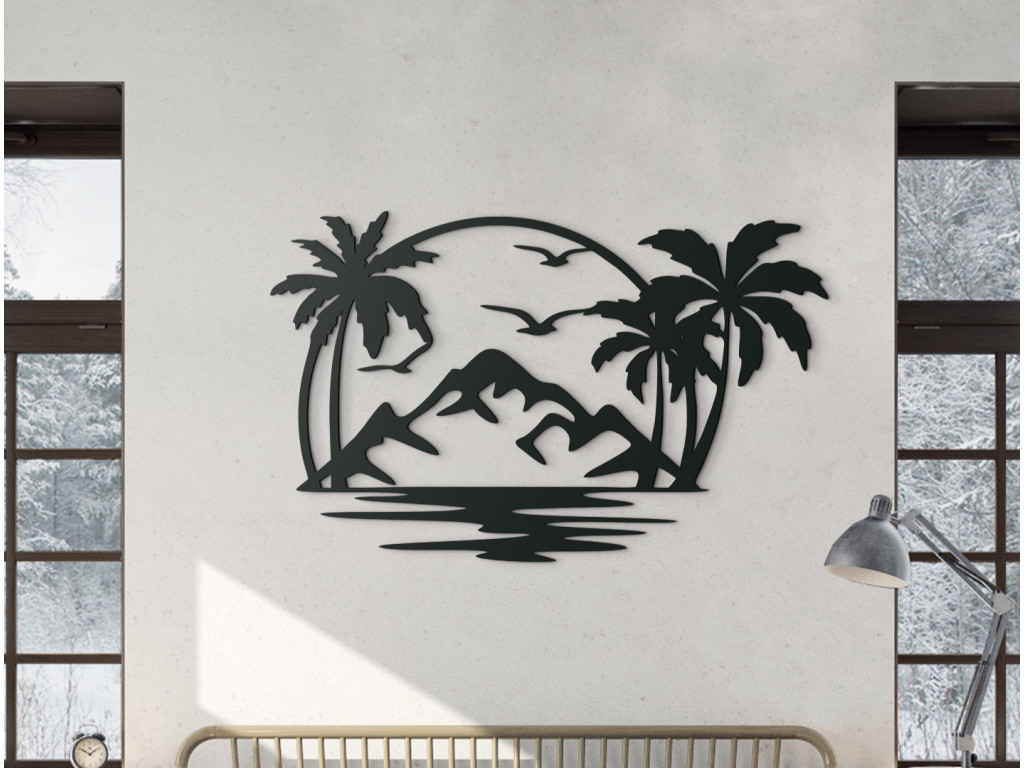 Drevená nálepka Rajský ostrov s palmami (Dimensioni del quadro 56 x 89 cm, Colore del quadro Antracite)