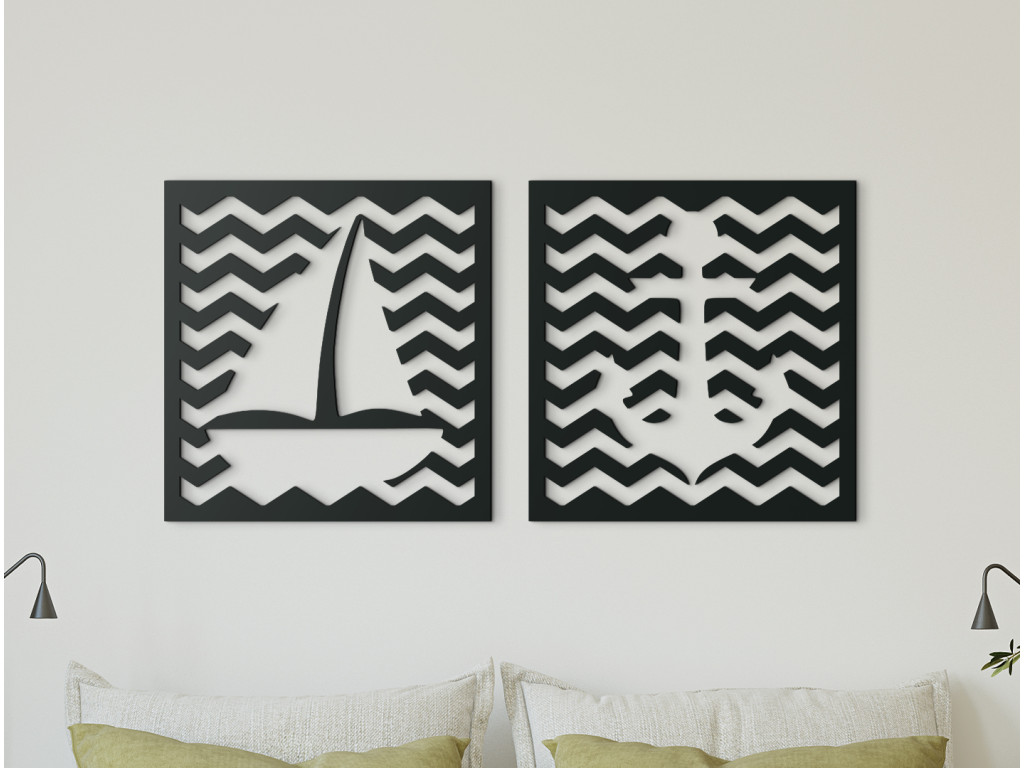 2-dielny obraz na stenu Kotva s loďkou (Dimensioni del quadro 43,5 x 89 cm, Colore del quadro Antracite)