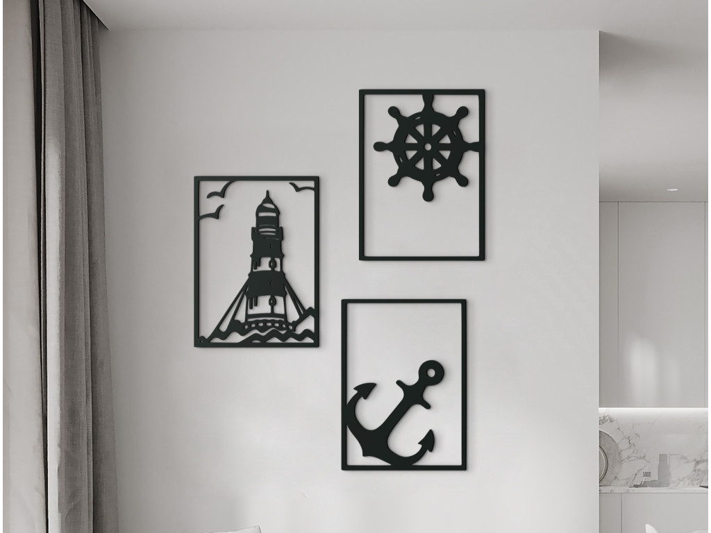 3-dielny obraz Maják, kotva a kormidlo (Dimensioni del quadro 117 x 89 cm, Colore del quadro Antracite)