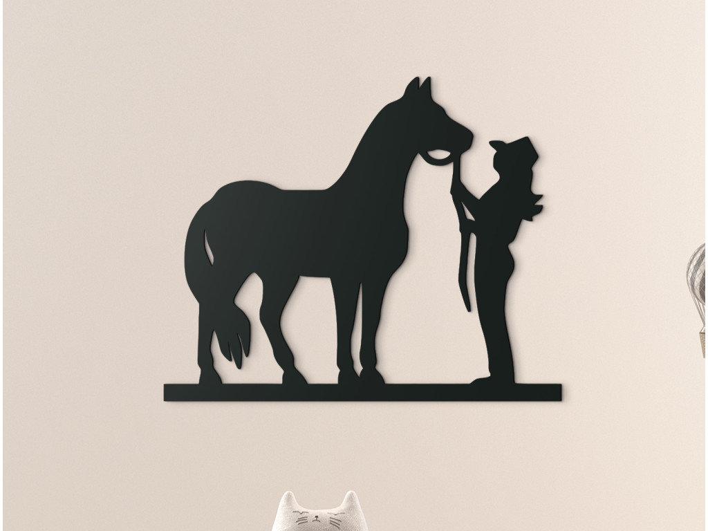 Drevená nálepka do detskej izby Jazdkyňa s koňom (Dimensioni del quadro 53 x 65 cm, Colore del quadro Antracite)