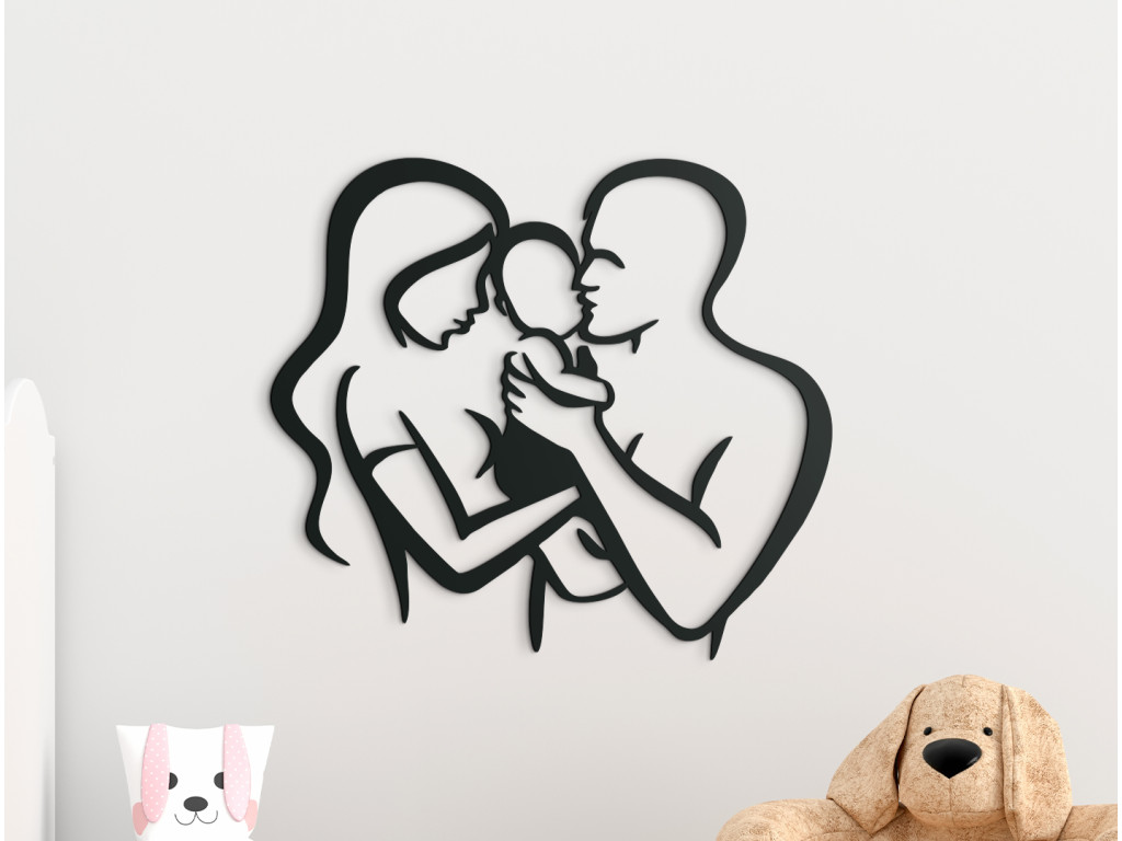 Drevená nálepka do detskej izby Šťastná rodina (Dimensioni del quadro 58 x 65 cm, Colore del quadro Antracite)