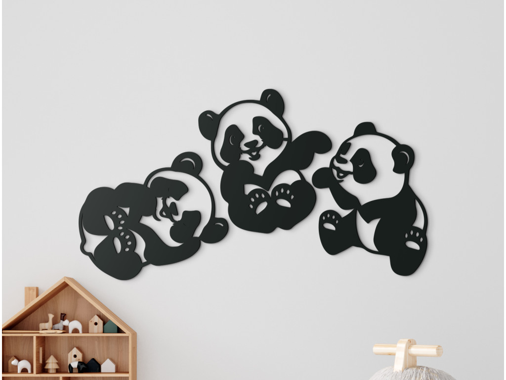 3-dielna detská nálepka 3 smejúce sa pandy (Dimensioni del quadro 48,5 x 89 cm, Colore del quadro Antracite)