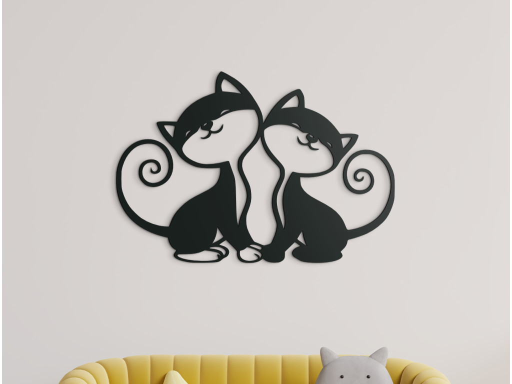 Drevená nálepka do detskej izby Zaľúbené mačky (Dimensioni del quadro 61 x 89 cm, Colore del quadro Antracite)