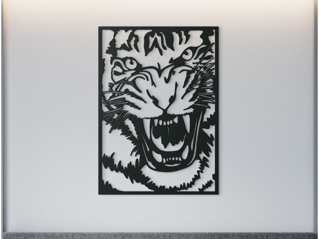 Drevený obraz na stenu Tiger útočí (Dimensioni del quadro 89 x 63,5 cm, Colore del quadro Antracite)