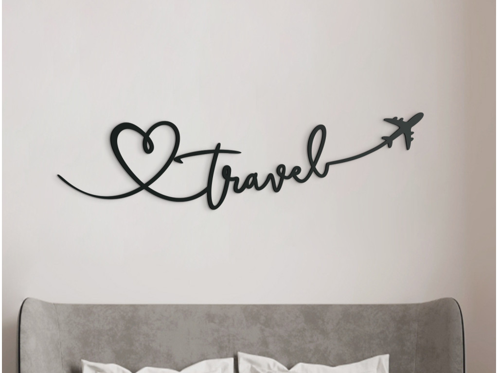 Drevený nápis na stenu Travel (Dimensioni del quadro 23,5 x 89 cm, Colore del quadro Antracite)
