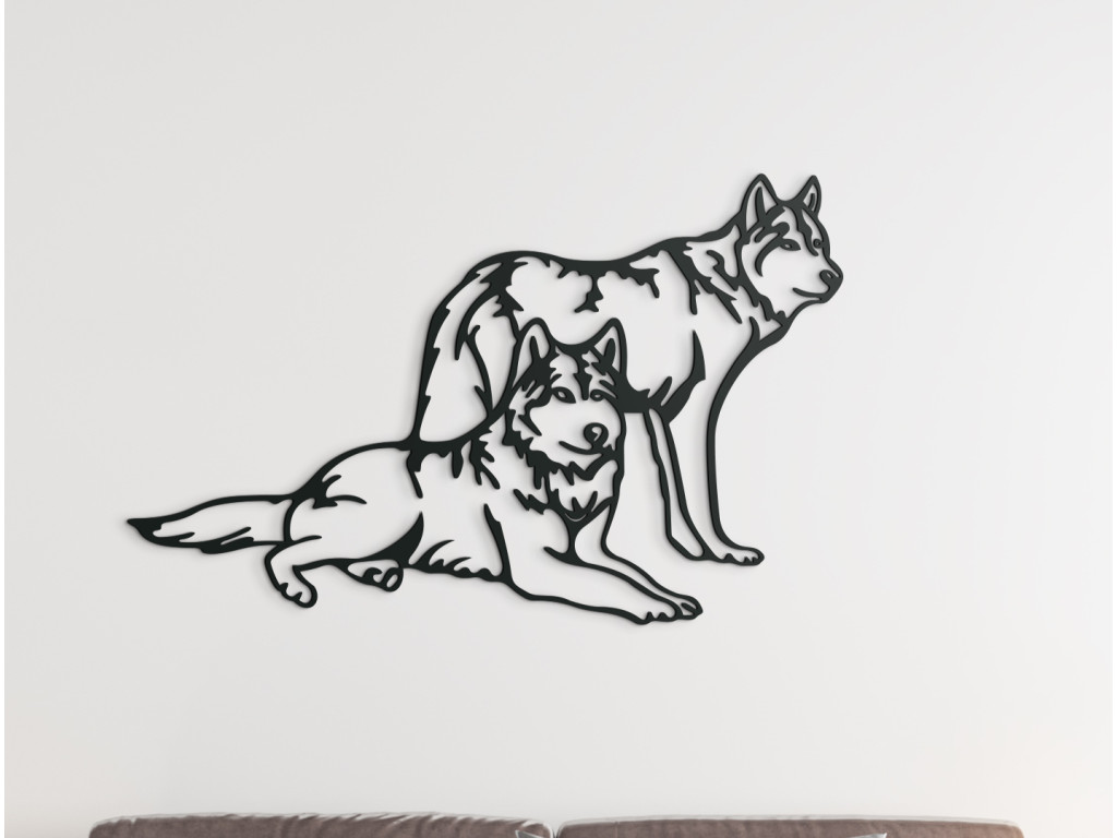Drevená nálepka na stenu Vlčí pár (Dimensioni del quadro 56 x 89 cm, Colore del quadro Antracite)