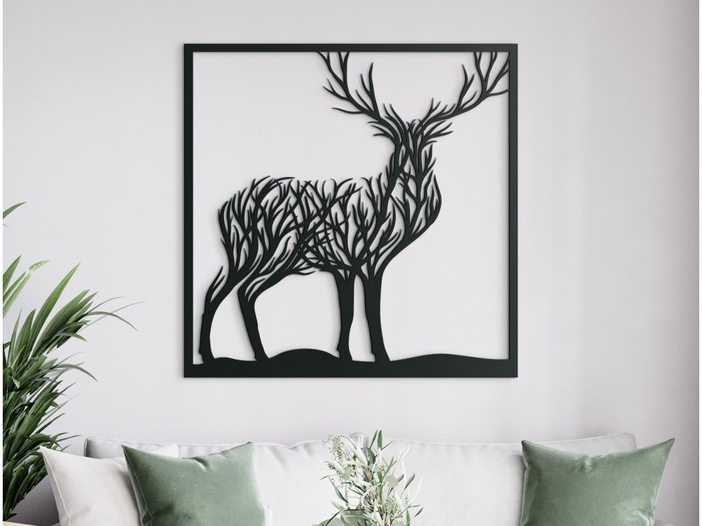 Quadro 3D Cervo e alberi (Colore del quadro Grigio, Dimensioni del quadro 32,5 x 32,5 cm)