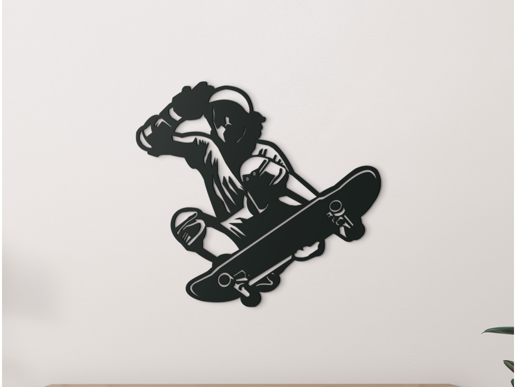 Drevená nálepka na stenu Skateboardista (Dimensioni del quadro 60 x 65 cm, Colore del quadro Antracite)