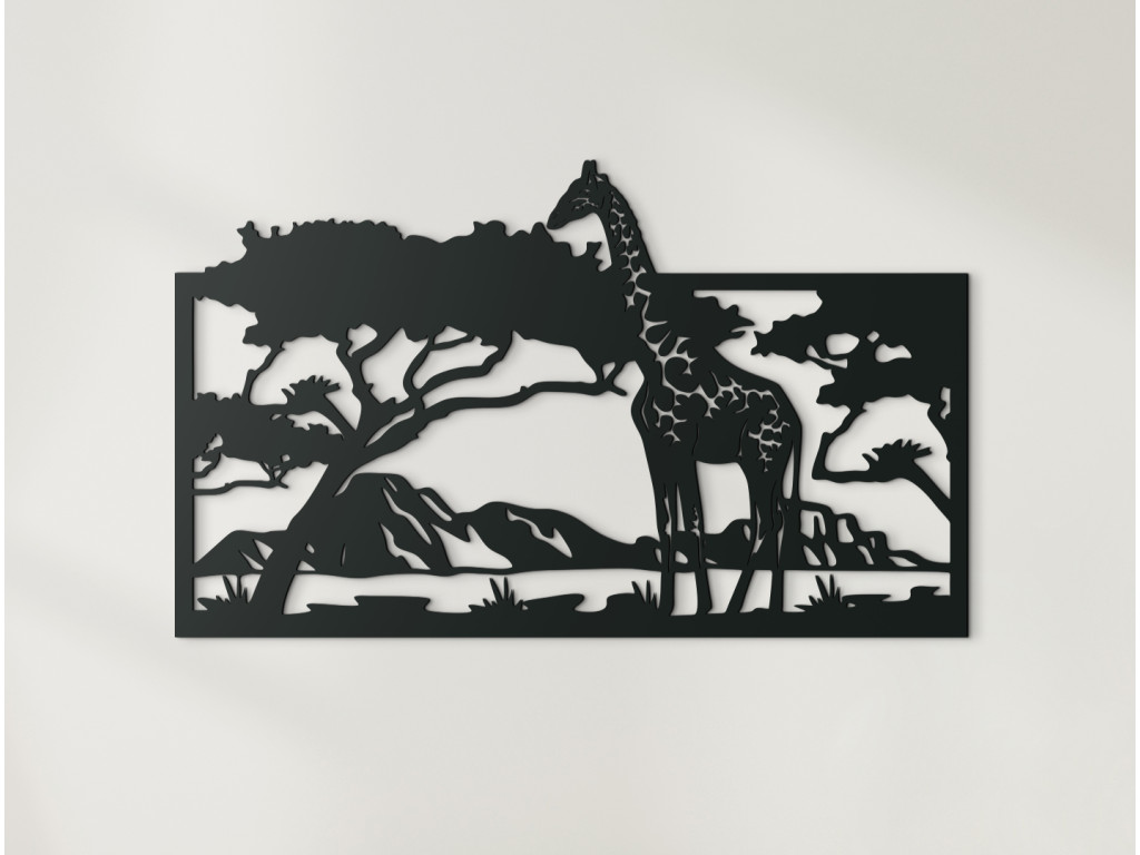 Drevený obraz na stenu Žirafa v savane (Dimensioni del quadro 53,5 x 89 cm, Colore del quadro Antracite)