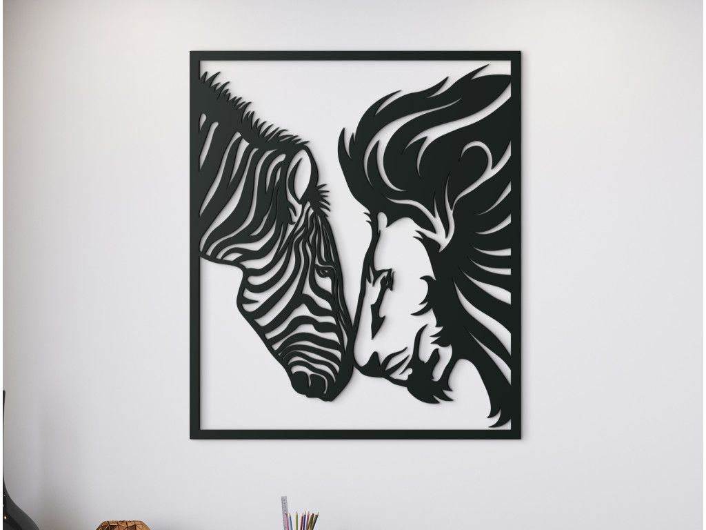 Quadro 3D da parete Leone e zebra (Colore del quadro Grigio, Dimensioni del quadro 38 x 32,5 cm)