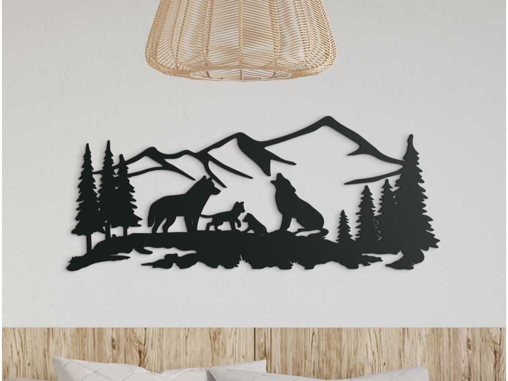 Drevená dekorácia Vlčia rodinka (Dimensioni del quadro 37 x 89 cm, Colore del quadro Antracite)