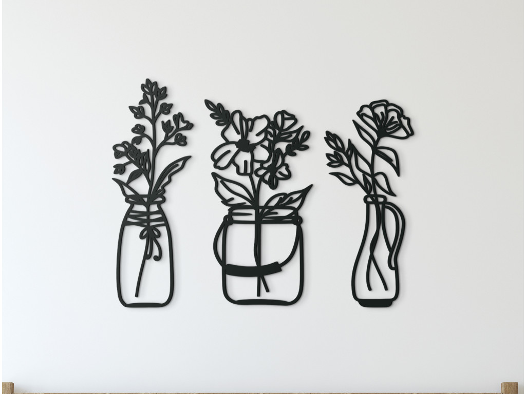 3-dielna drevená nálepka Kvety vo váze (Dimensioni del quadro 65 x 85,5 cm, Colore del quadro Antracite)