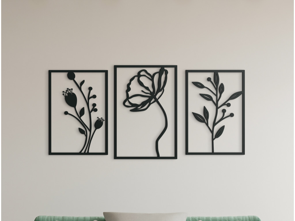 3-dielna drevená dekorácia Poľné kvety (Dimensioni del quadro 63,5 x 133 cm, Colore del quadro Antracite)