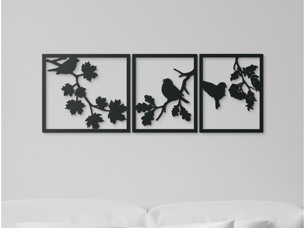 Viacdielny obraz Vtáčí triptych (Dimensioni del quadro 44,5 x 127 cm, Colore del quadro Antracite)