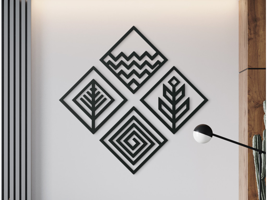 Drevená nálepka 4 živly - oheň, voda, zem a vzduch (Dimensioni del quadro 65 x 65 cm, Colore del quadro Antracite)