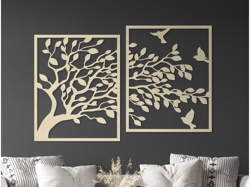 Drevený obraz na stenu Strom a vtáčatá (Dimensioni del quadro 89 x 136,5 cm, Colore del quadro Antracite)