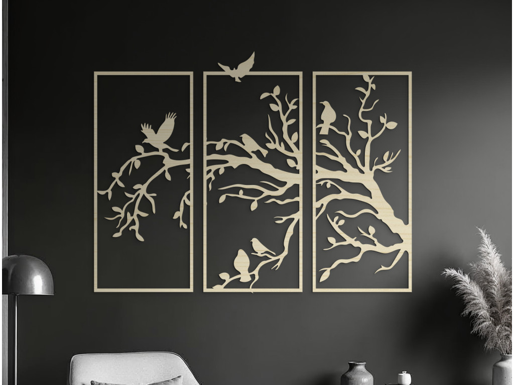 3-dielny drevený obraz Vtáky na strome (Dimensioni del quadro 89 x 116,5 cm, Colore del quadro Antracite)