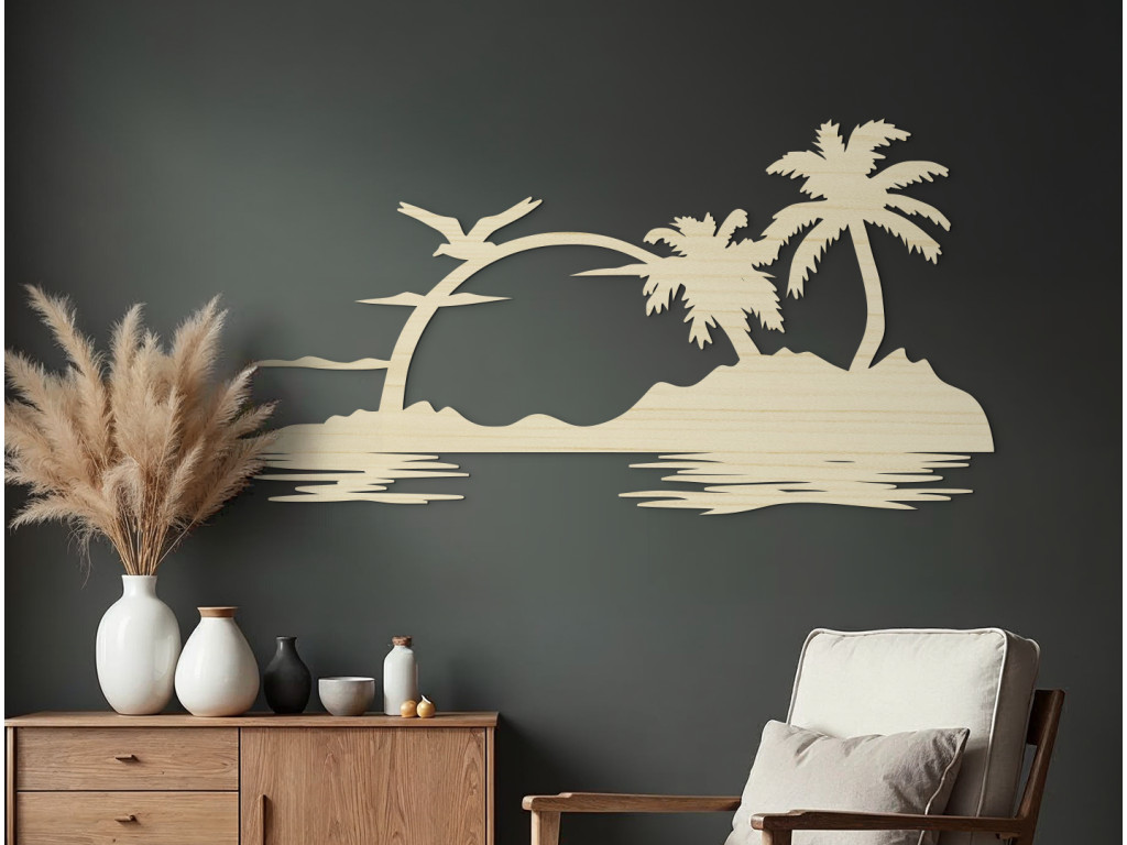 Drevený obraz Palmový ostrov (Dimensioni del quadro 54,5 x 110 cm, Colore del quadro Antracite)