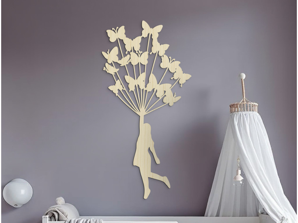 Nálepka do detskej izby Dievča s motýľmi (Dimensioni del quadro 89 x 44,5 cm, Colore del quadro Antracite)