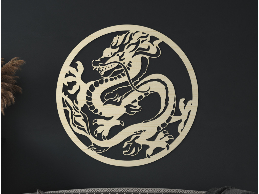 Okrúhla drevená nálepka Drak (Dimensioni del quadro 89 x 89 cm, Colore del quadro Antracite)