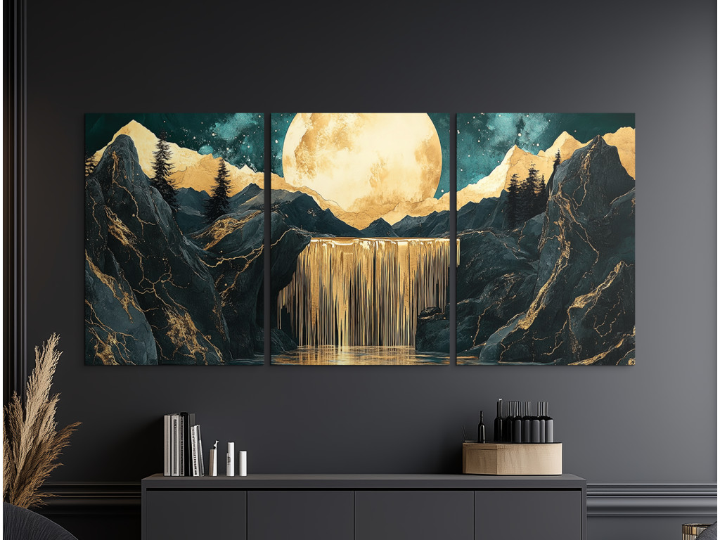 Trojdielny obraz Mesačný vodopád (Formato del quadro A1, Colore della cornice Senza cornice, Finitura 3D)