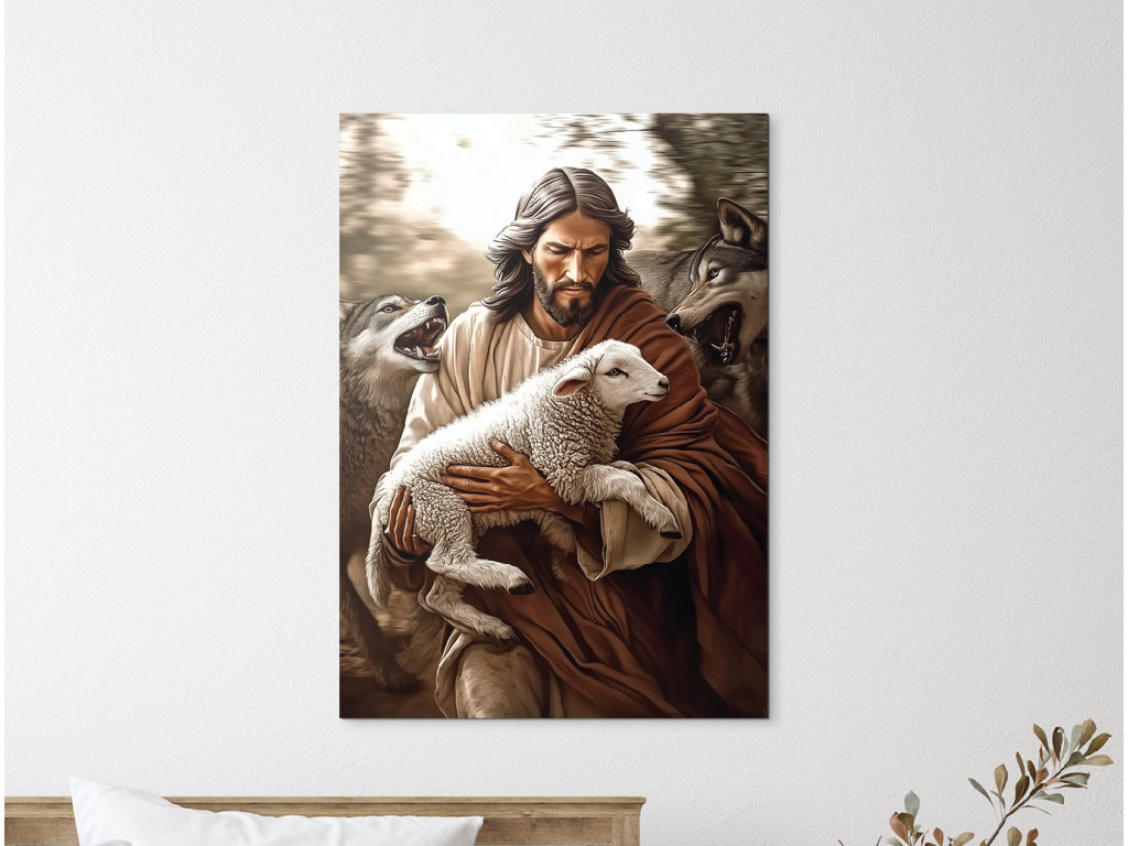 Obraz V náručí Dobrého pastiera (Formato del quadro A1, Colore della cornice Senza cornice, Finitura 3D)