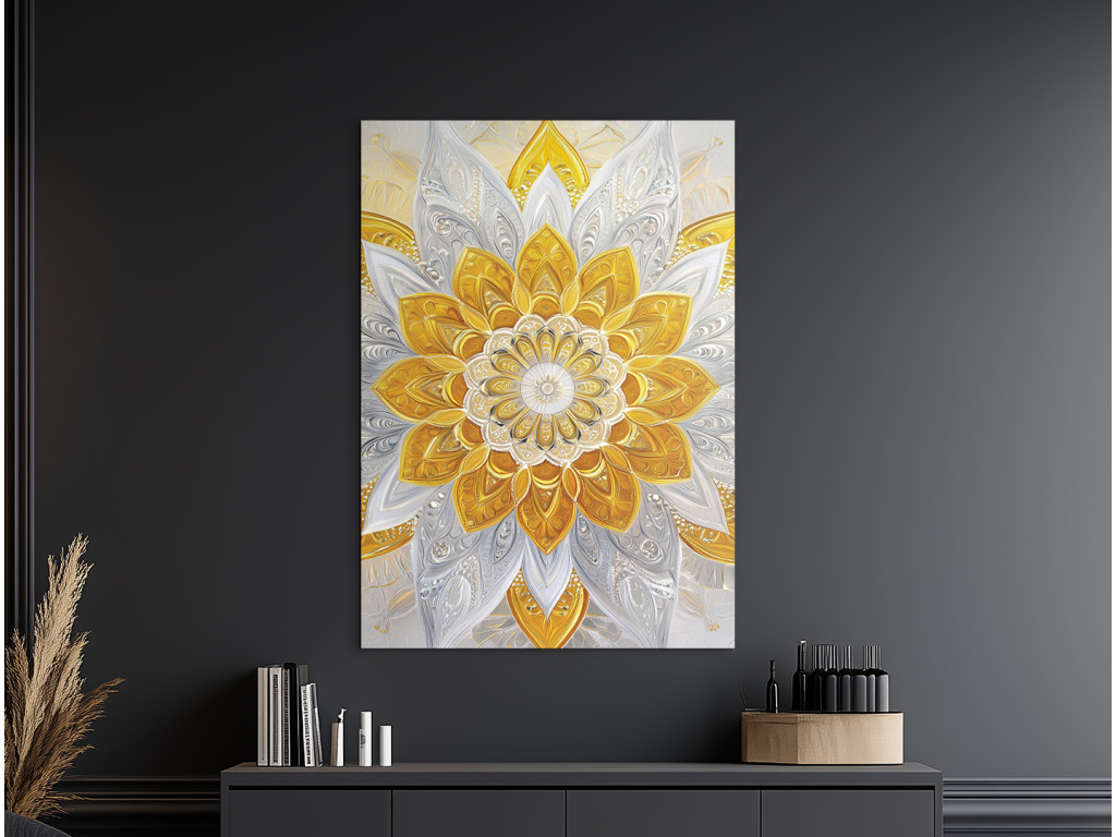 Kvetinová mandala Zlatý lúč (Formato del quadro A1, Colore della cornice Senza cornice, Finitura 3D)