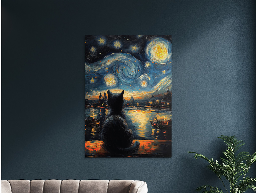 Obraz Mačka pod hviezdami (Formato del quadro A1, Colore della cornice Senza cornice, Finitura 3D)