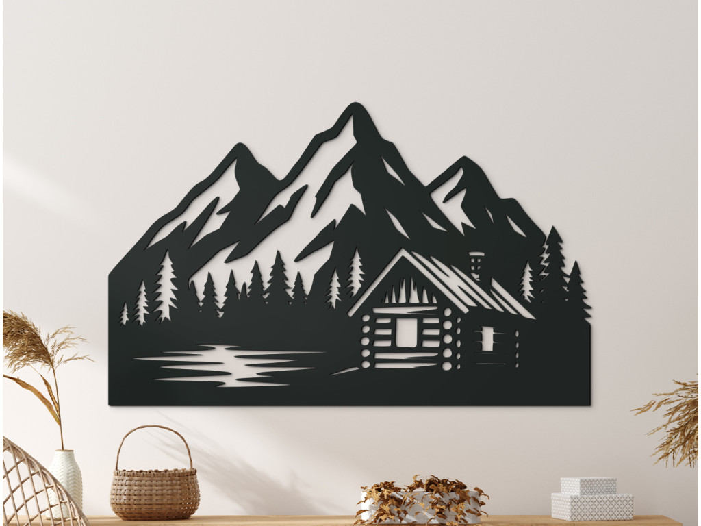 Drevený obraz Domček pod horami (Dimensioni del quadro 56 x 89 cm, Colore del quadro Antracite)