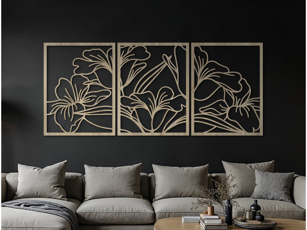 3-dielny obraz Kvitnúce kvety (Dimensioni del quadro 85 x 199 cm, Colore del quadro Antracite)