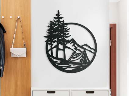 Okrúhly drevený obraz Stanovačka v lese (Dimensioni del quadro 78 x 65 cm, Colore del quadro Antracite)