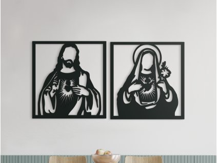 Dvojdielny obraz Srdce Ježiša a Srdce Márie (Dimensioni del quadro 67,5 x 133 cm, Colore del quadro Antracite)