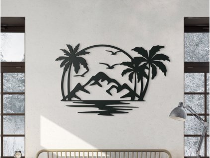 Drevená nálepka Rajský ostrov s palmami (Dimensioni del quadro 56 x 89 cm, Colore del quadro Antracite)