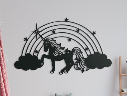 Nálepka do detskej izby Jednorožec v oblakoch (Dimensioni del quadro 52 x 89 cm, Colore del quadro Antracite)